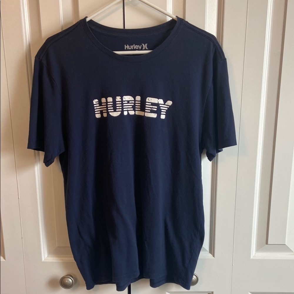 Hurley Men’s Dark Blue Tee with White Logo, Size M